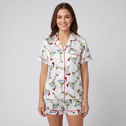 Martini & Mistletoe Women's Pajama Set - short sleeve and shorts