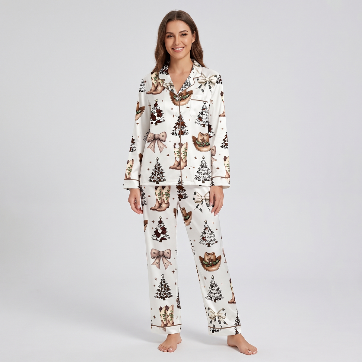 Western Coquette Christmas Women's Pajama Set - long sleeve and pants