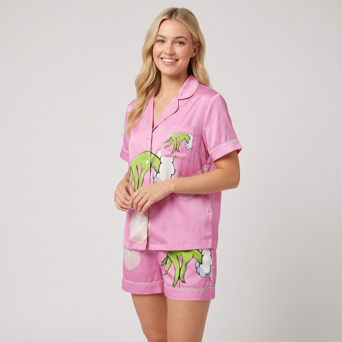 Pink Mean One Inspired Women's Pajama Set - short sleeve and shorts
