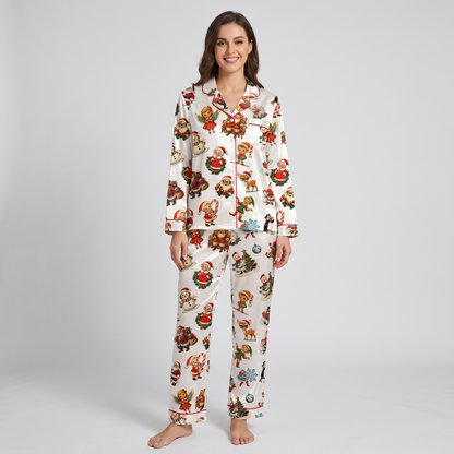 Vintage Christmas Comics Women's Pajama Set - long sleeve and pants