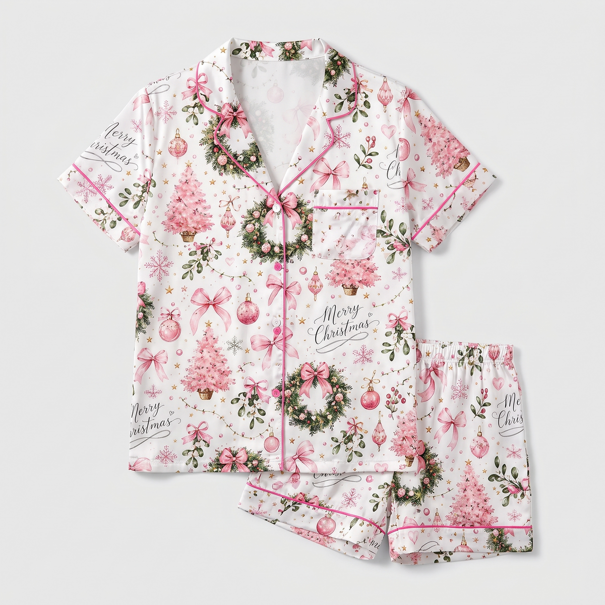 Pink Coquette Wreaths Women's Pajama Set - flat lay