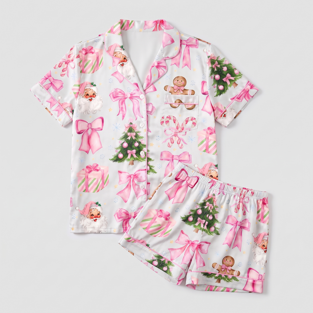 Candy Cane Coquette Women's Pajama Set - flat lay