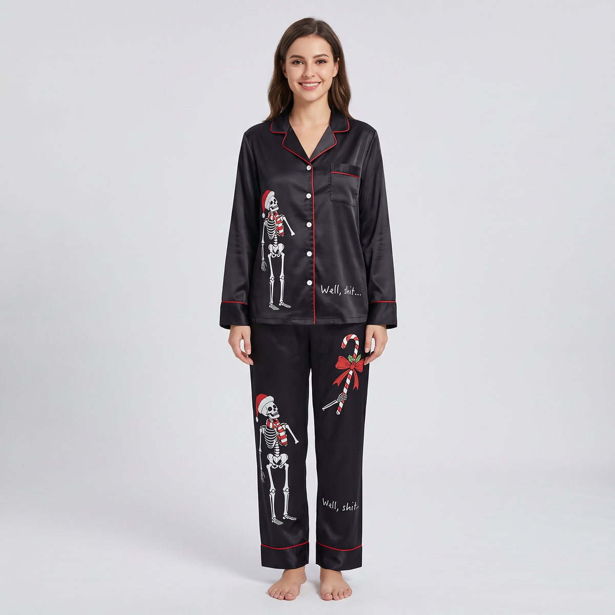 Skeleton Santa Women's Pajama Set - long sleeve and pants