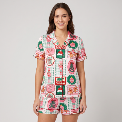 Pink Nutcracker Gingerbread Women's Pajama Set - short sleeve and shorts