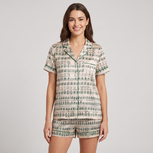 Vintage Sheet Music Women's Pajama Set - short sleeve and shorts