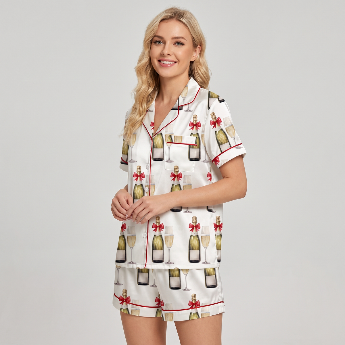 Eat, Drink & Be Merry Champagne Women's Pajama Set - short sleeve and shorts