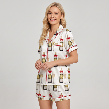Eat, Drink & Be Merry Champagne Women's Pajama Set - short sleeve and shorts
