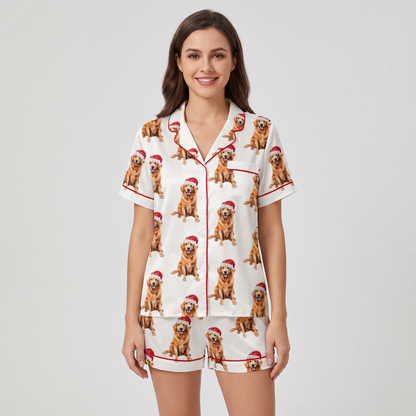 Santa Hat Retrievers Women's Pajama Set - short sleeve and shorts