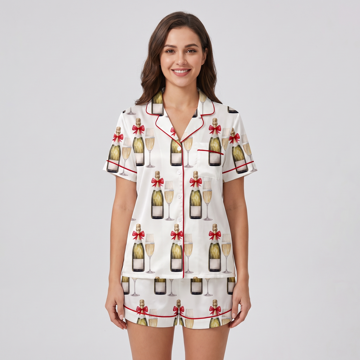 Eat, Drink & Be Merry Champagne Women's Pajama Set - short sleeve and shorts
