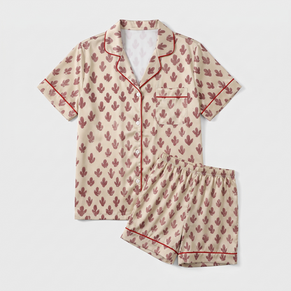 Neutral Vintage Santa Women's Pajama Set - flat lay