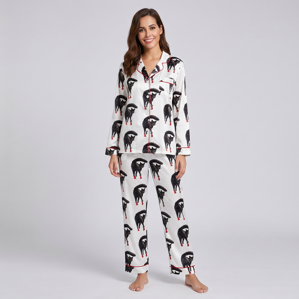 High Heel Black Cats Women's Pajama Set - long sleeve and pants