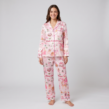 Pink Christmas Bakery Women's Pajama Set - long sleeve and pants