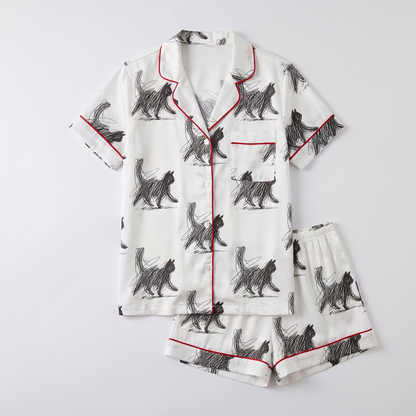 Pencil Sketch Cats Women's Pajama Set - flat lay