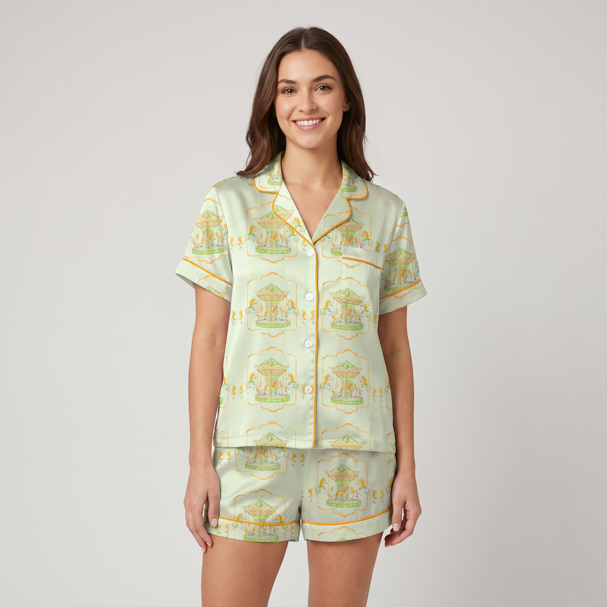 Gilded Carousel Horses Women's Pajama Set - Green