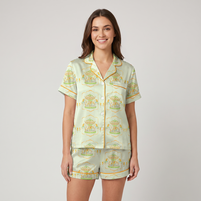 Gilded Carousel Horses Women's Pajama Set - Green