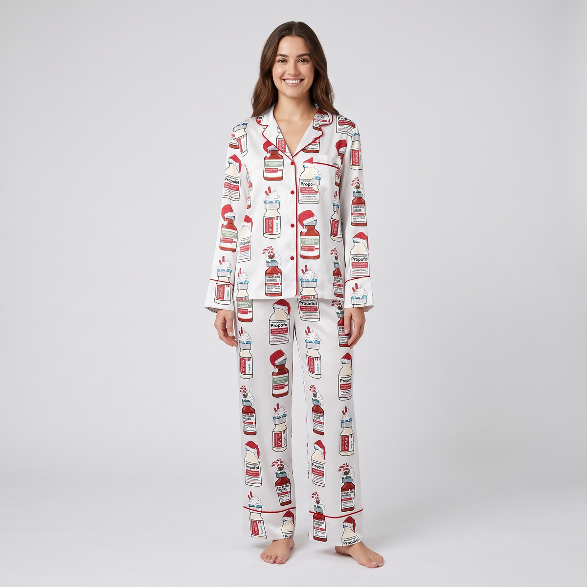 Silent Night Nurse Women's Pajama Set - long sleeve and pants