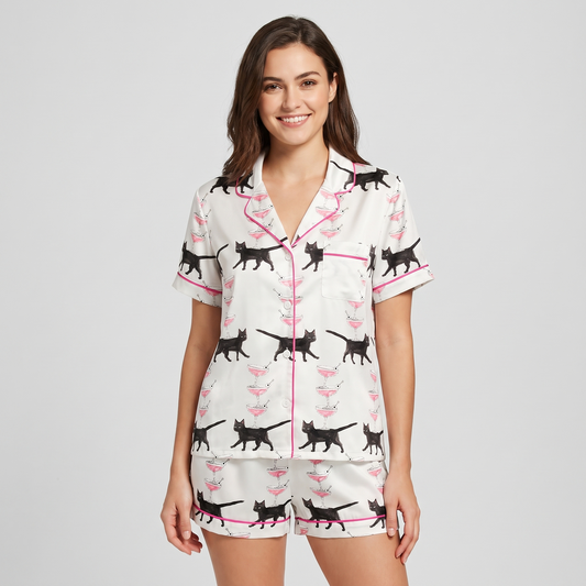 Pink Martini Prowl Women's Pajama Set - short sleeve and shorts