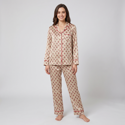 Neutral Vintage Santa Women's Pajama Set - long sleeve and pants