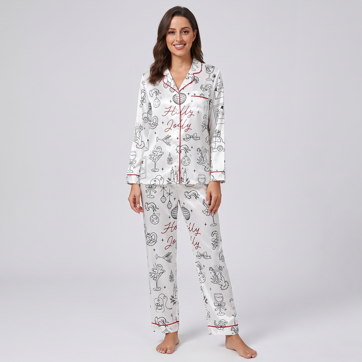 Holly Jolly Sketches Women's Pajama Set - long sleeve and pants