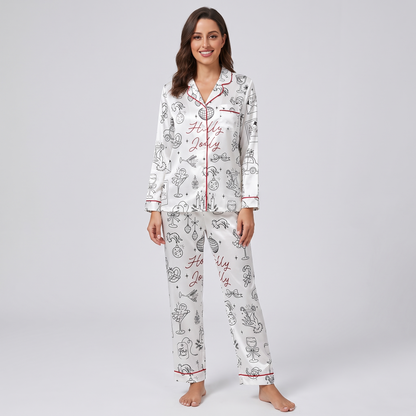 Holly Jolly Sketches Women's Pajama Set - long sleeve and pants