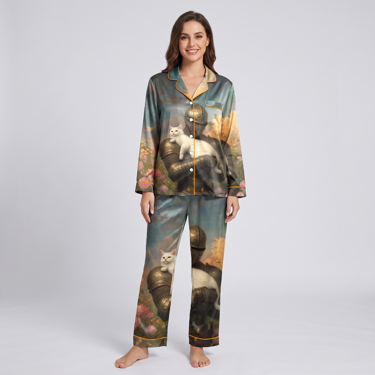 Knight and Kitten Women's Pajama Set - long sleeve and pants
