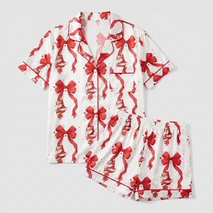 Red Bows & Santa Women's Pajama Set - flat lay