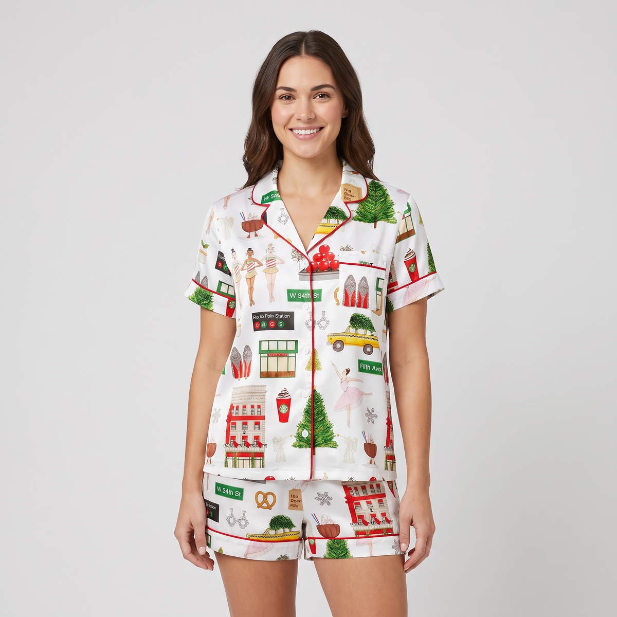 Holiday In Manhattan Women's Pajama Set - short sleeve and shorts
