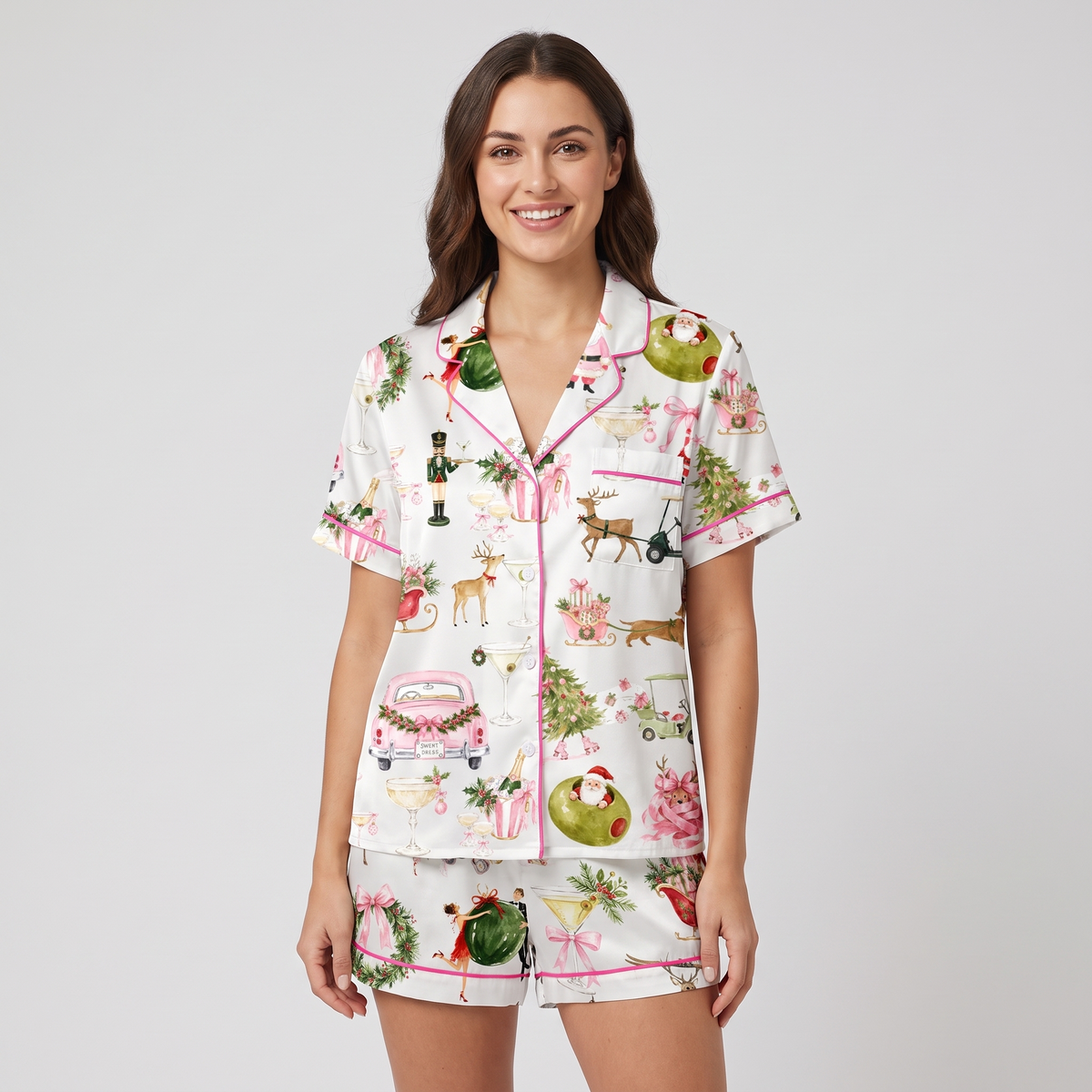 Social Club Christmas Women's Pajama Set - short sleeve and shorts