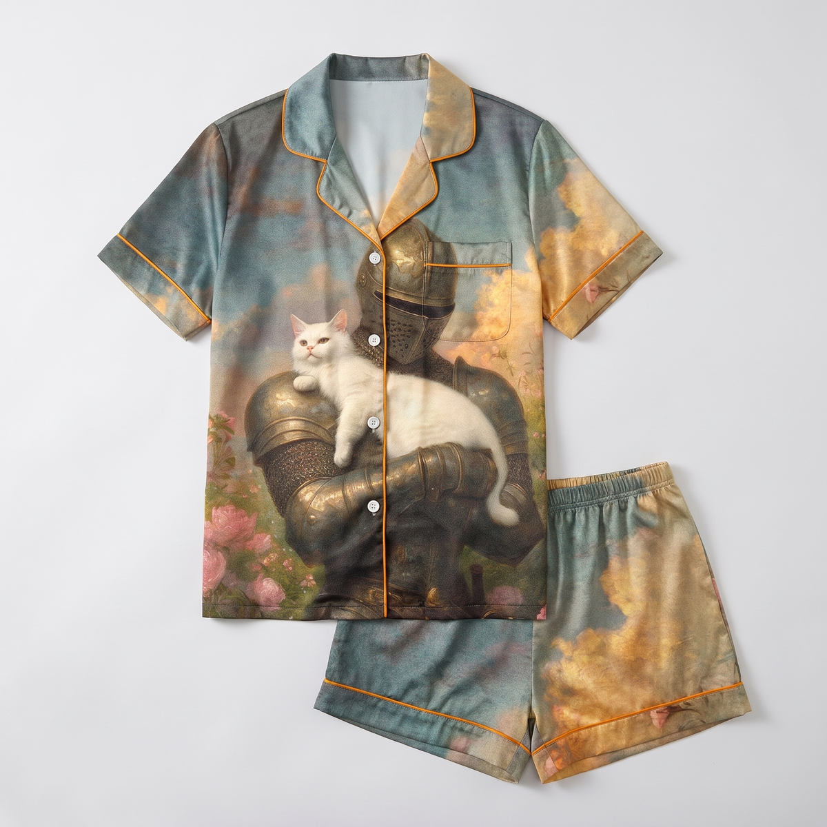 Knight and Kitten Women's Pajama Set - flat lay