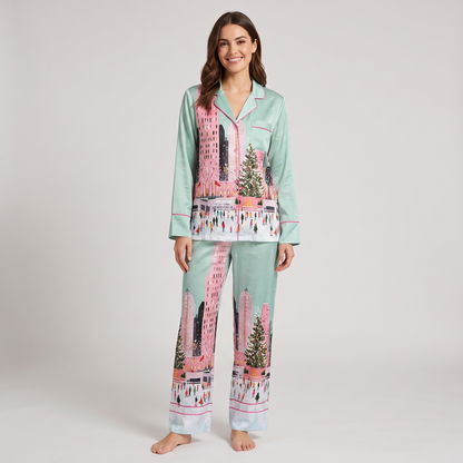 Pink Rockefeller Christmas Women's Pajama Set - long sleeve and pants