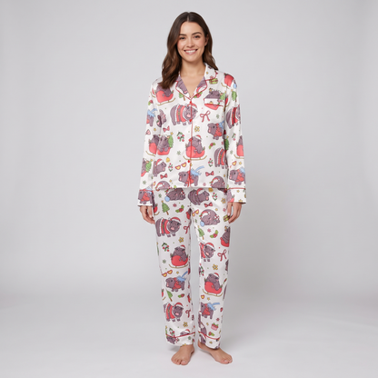 Moo Deng Christmas Women's Pajama Set - long sleeve and pants