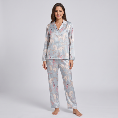 Dusty Blue Ballet Horses Women's Pajama Set - long sleeve and pants