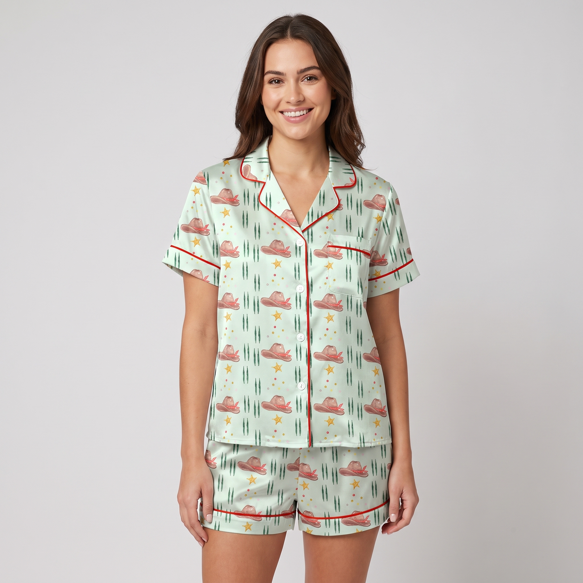 Howdy Cowboy Christmas Women's Pajama Set - Green