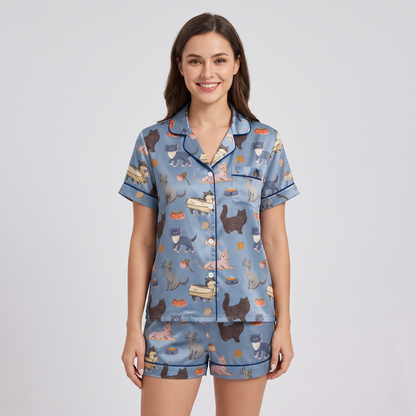 Cardboard Box Cats Women's Pajama Set - Blue