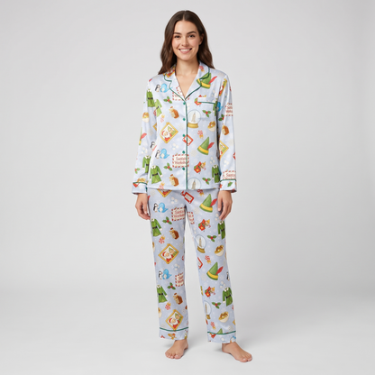 Blue North Pole Elf Inspired Women's Pajama Set - long sleeve and pants