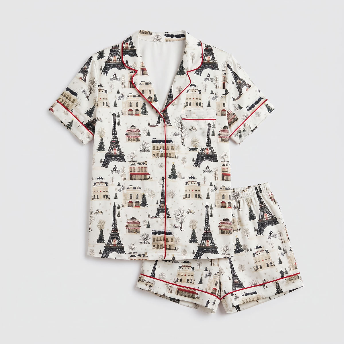Christmas In Paris Women's Pajama Set - flat lay