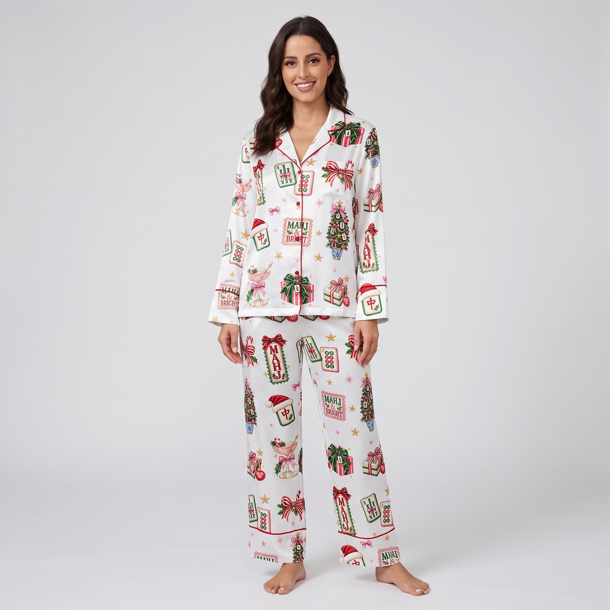 Merry & Bright Mahjong Women's Pajama Set - long sleeve and pants