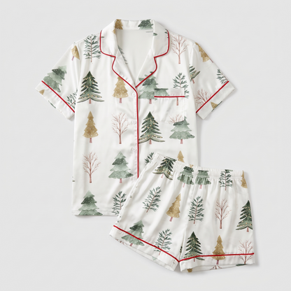 Merry & Bright Pines Women's Pajama Set - flat lay