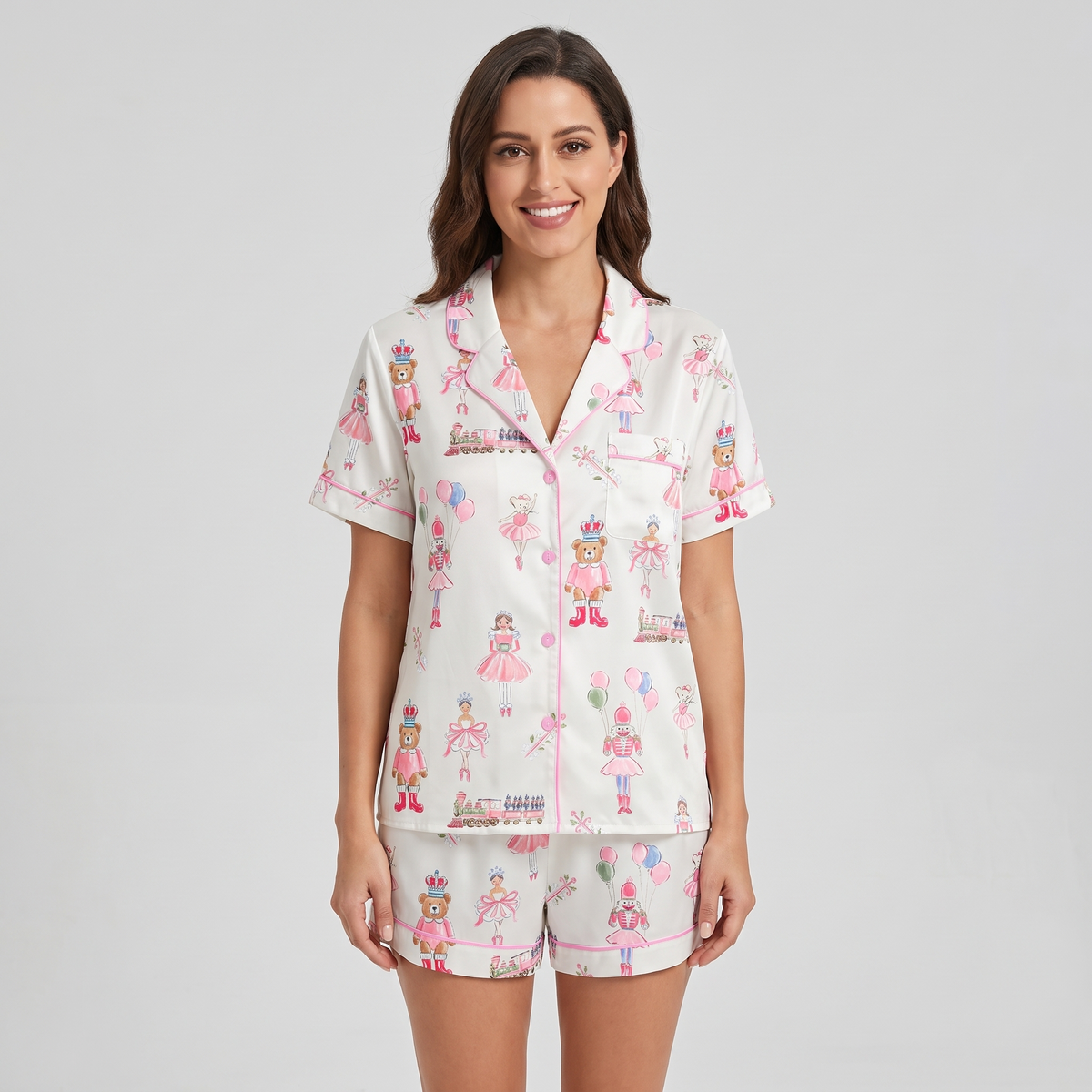 Pink Ballerina Parade Women's Pajama Set - short sleeve and shorts