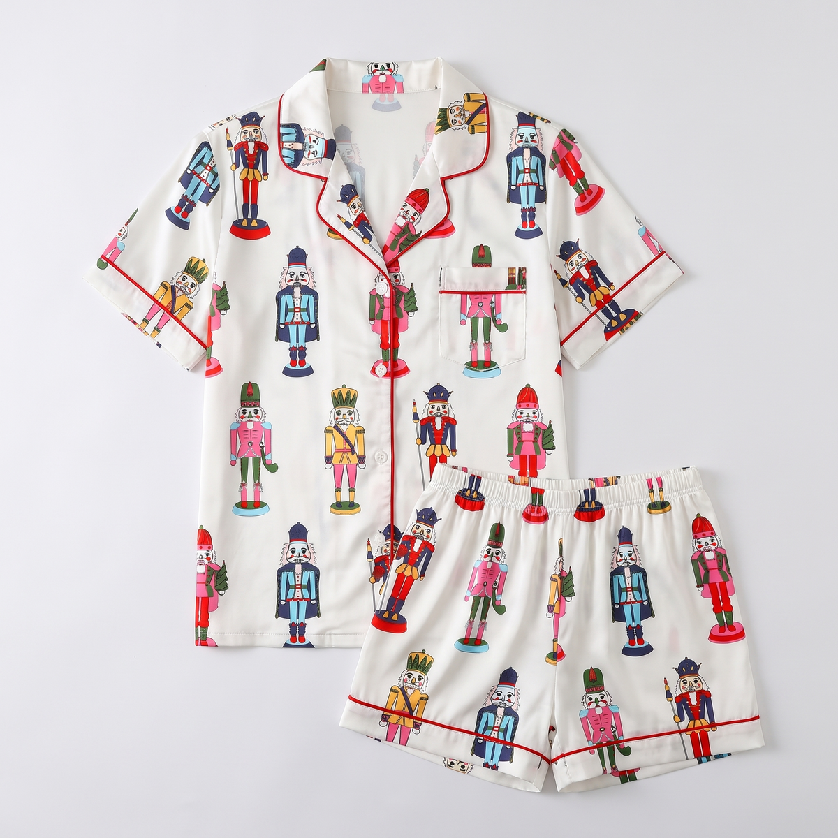 Bright Nutcracker Soldiers Women's Pajama Set - flat lay