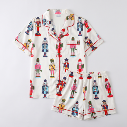 Bright Nutcracker Soldiers Women's Pajama Set - flat lay