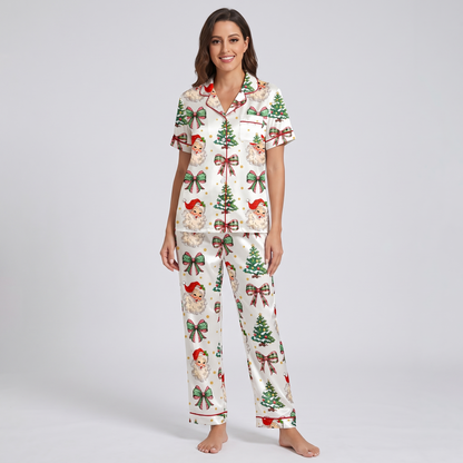 Coquette Santa & Plaid Bows Women's Pajama Set - long sleeve and pants