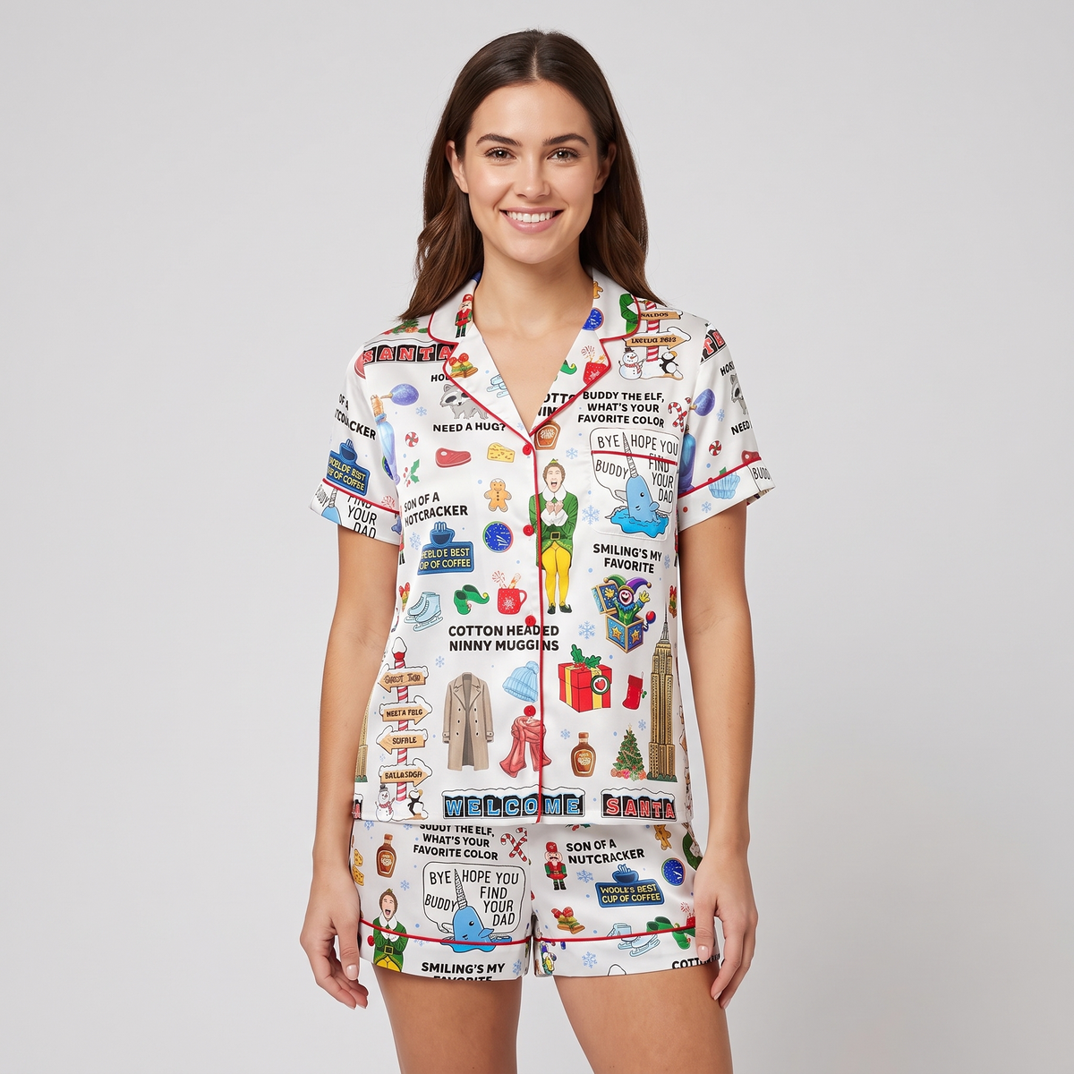 Buddy In NYC Inspired Women's Pajama Set - short sleeve and shorts