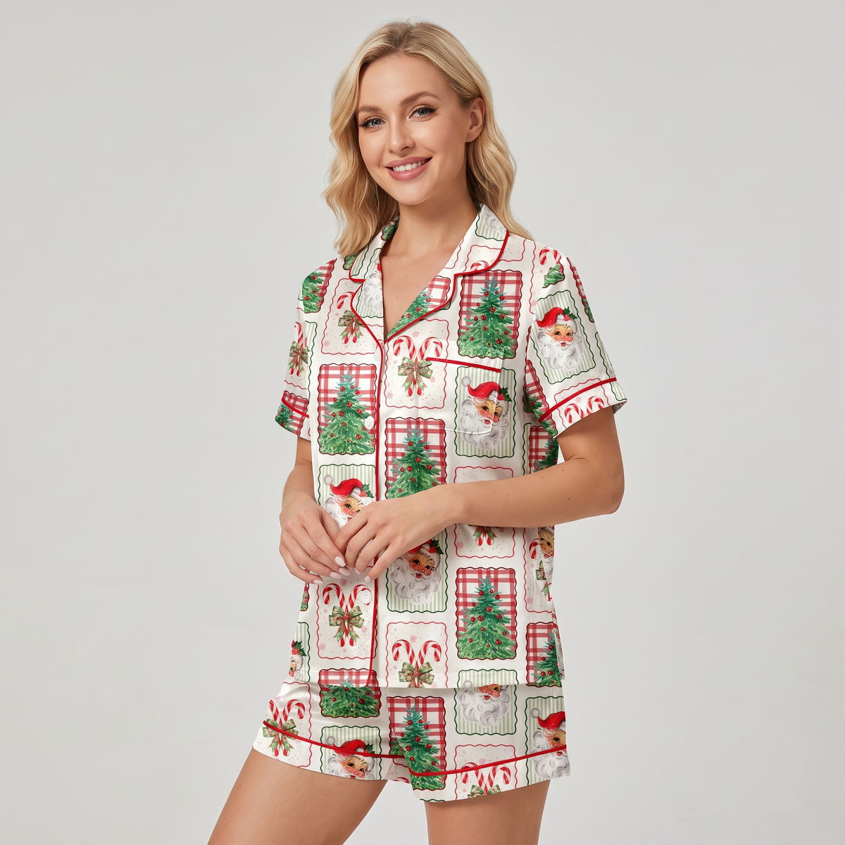 Coquette Frames & Candy Canes Women's Pajama Set - short sleeve and shorts