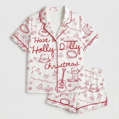 Have A Holly Dolly Christmas Women's Pajama Set - flat lay