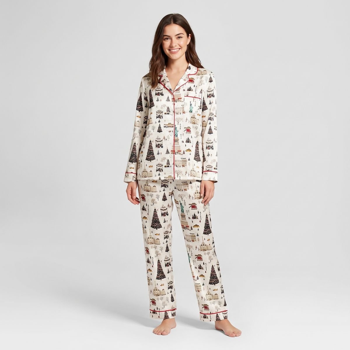 NYC Landmarks Christmas Women's Pajama Set - long sleeve and pants