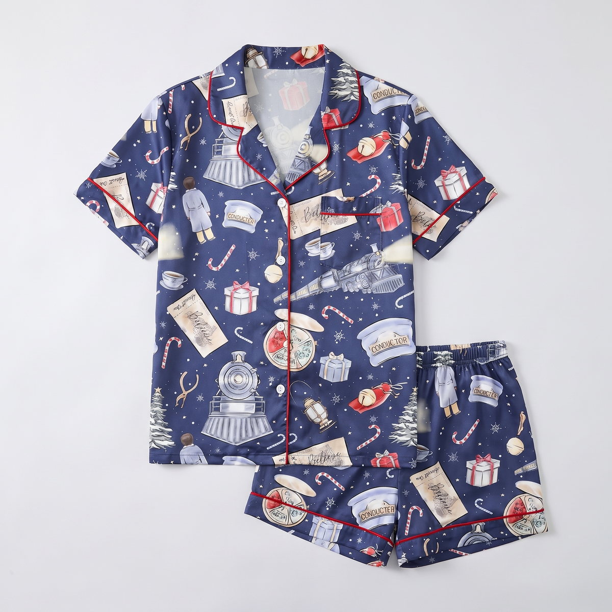 Midnight Express Train Women's Pajama Set - flat lay
