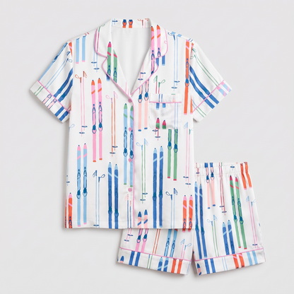 Striped Skis Women's Pajama Set - flat lay