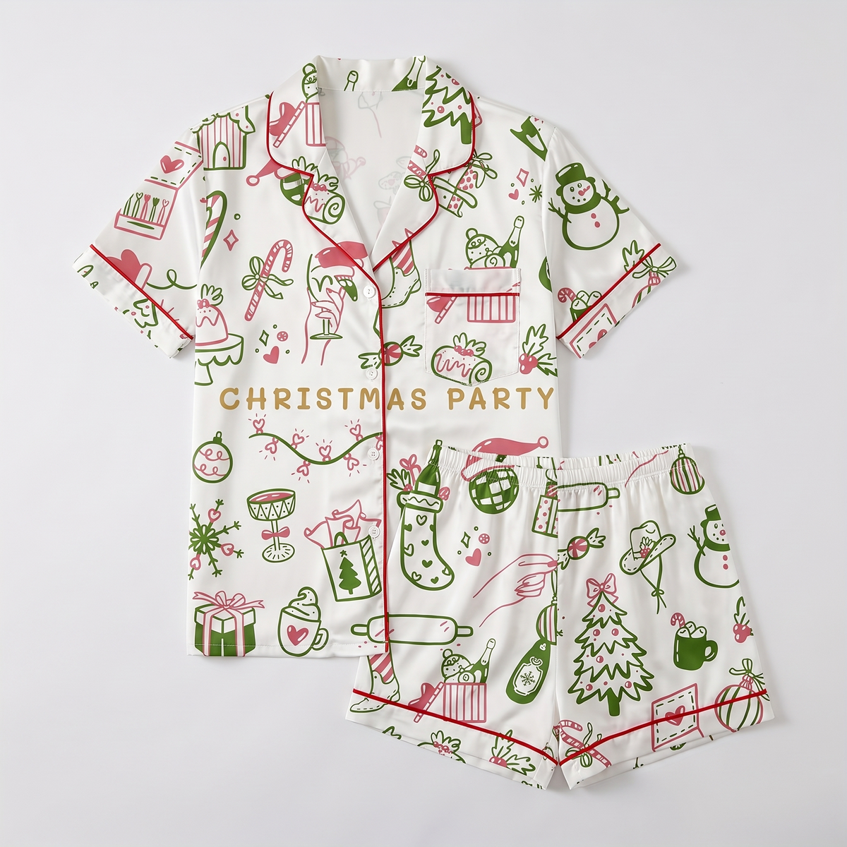 Christmas Party Sketch Women's Pajama Set - flat lay