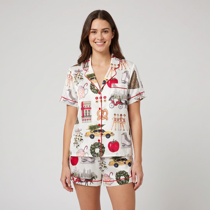 Christmas In The City Women's Pajama Set - short sleeve and shorts